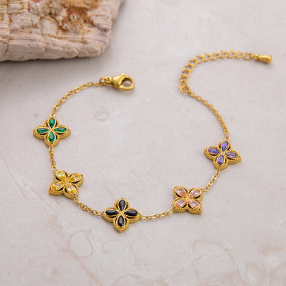 4-Leaf Clover Stainless Steel Bracelet 18K Gold Plated Women's Jewelry