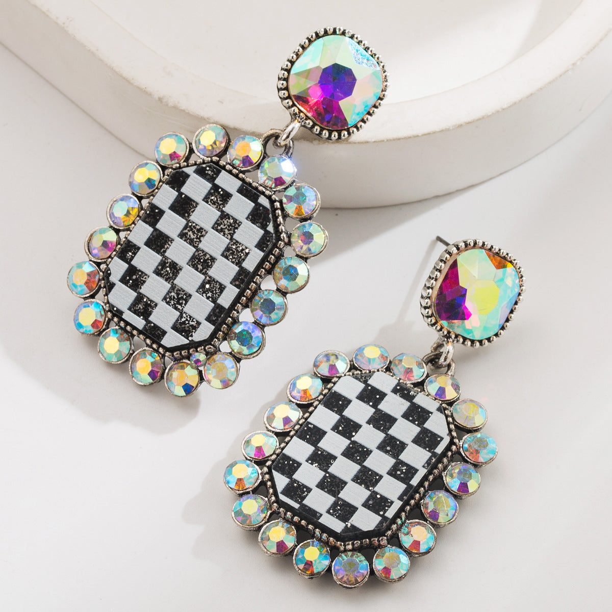 Trendy Geometric Earrings With Rhinestones in Alloy