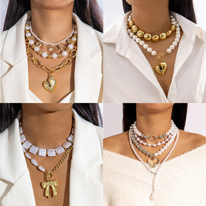 Trendy Ccb Letter Choker Necklace With Handmade Pearl Bow