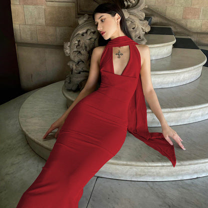 Sexy Backless Irregular Cutout Maxi Dress for Women