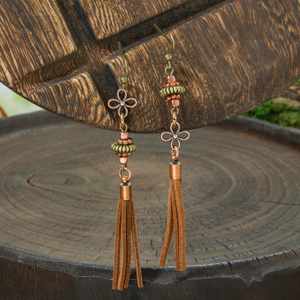 Bohemian Style Handmade Tassel Earrings with Heart-Shaped Design