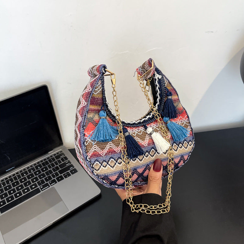 Embroidered Ethnic Style Fringe Shoulder Bag