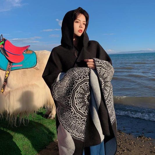 New Autumn And Winter Ethnic Scarf For Women Tibet Cloak Thickened Desert Cloak