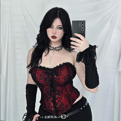 Red Lace Strapless Bustier Top Gothic Style