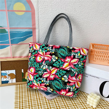Large Capacity Canvas Tote Bag with Floral Print