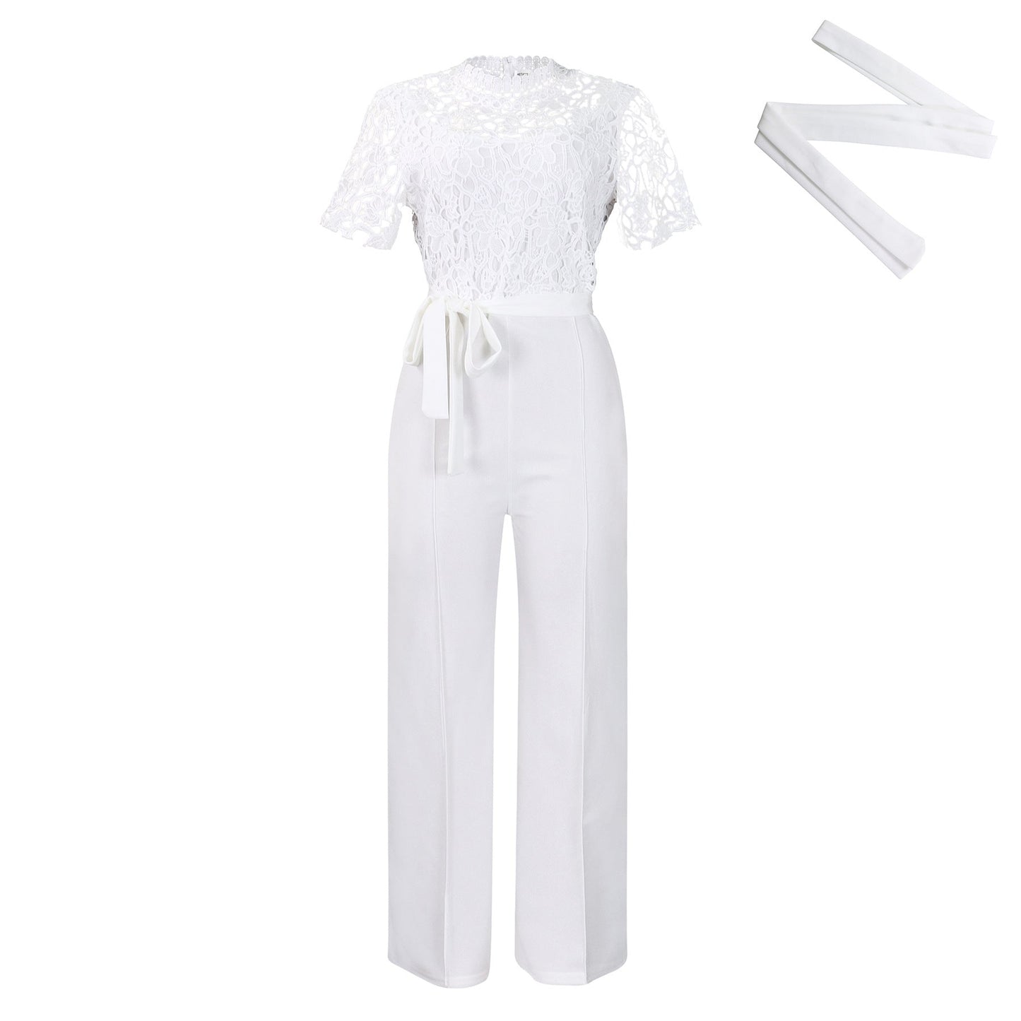 Sexy Lace Trim Halter Jumpsuit Elegant Wide-Leg Pants