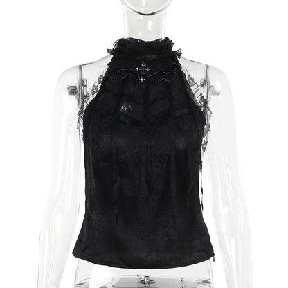 Gothic Rose Lace Trim Tank Top for Women
