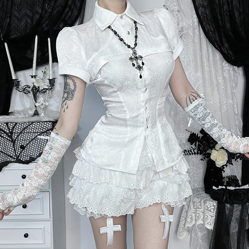 Gothic-Inspired Asymmetrical Skirt with Lace Detailing