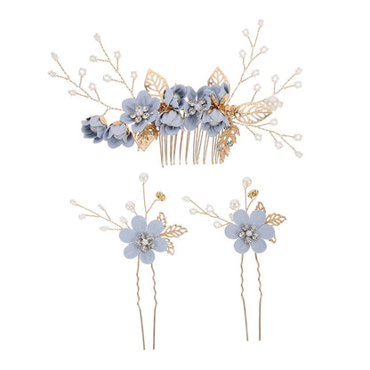 Bridal Floral Hair Accessories Forest Style Blue Flower Hairpin Wedding Hairpiece