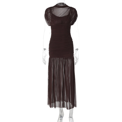 Sexy Bodycon Long Dress With Sheer Overlay