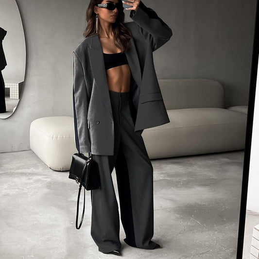 Chic Commuter Two-Piece Suit Set with Color Block Design