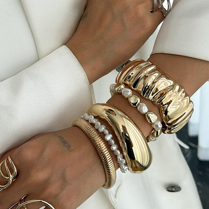 Fashionable Irregular Pleated Alloy Bracelet Set