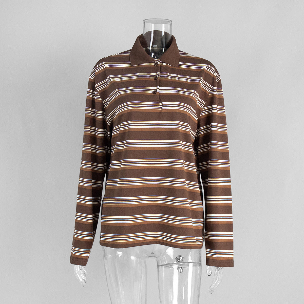 Striped Polo T-Shirt for Women Casual Loose Fit Cotton