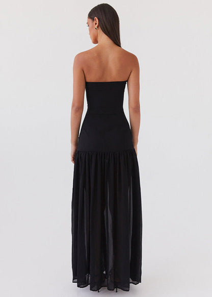 Strapless Black Maxi Dress with Sheer Skirt