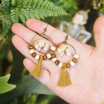 Bohemian Fringe Retro Style Earrings with Wooden Beads
