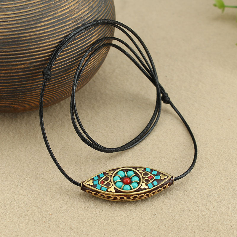 Ethnic Nepalese Buddha'S Eye Pendant Necklace