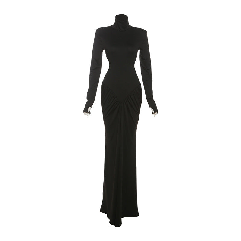 Elegant High Neck Bodycon Long Dress With Backless Design