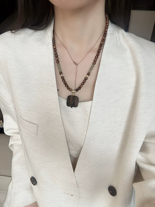 Black Pear With Agarwood Zakiram Pendant Necklace Natural Hetian Jade