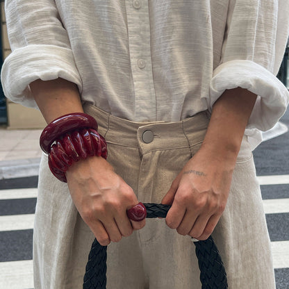 Burgundy Geometric Resin Cuff Bracelet Vintage Art Style