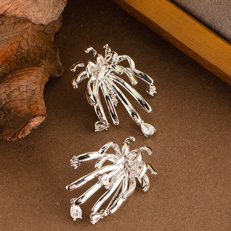 French Floral Crystal Tassel Earrings For Women