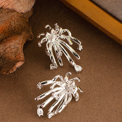French Floral Crystal Tassel Earrings For Women