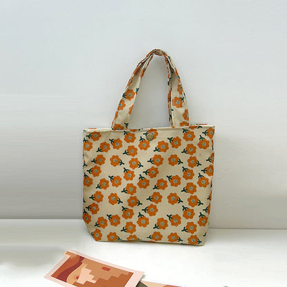 Retro Floral Corduroy Tote Bag Stylish Soft Handbag