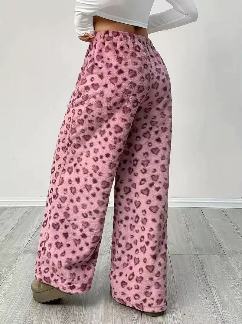 Casual Leopard Print Elastic Waist Wide Leg Pants