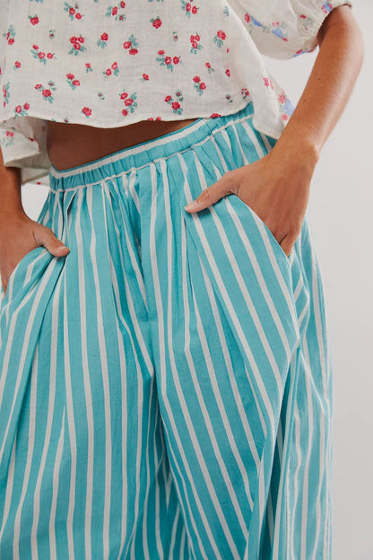 Casual Elastic Waist Color Block Striped Pants