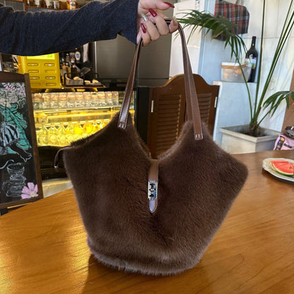 Vintage Fuzzy Large Capacity Commuter Tote Bag