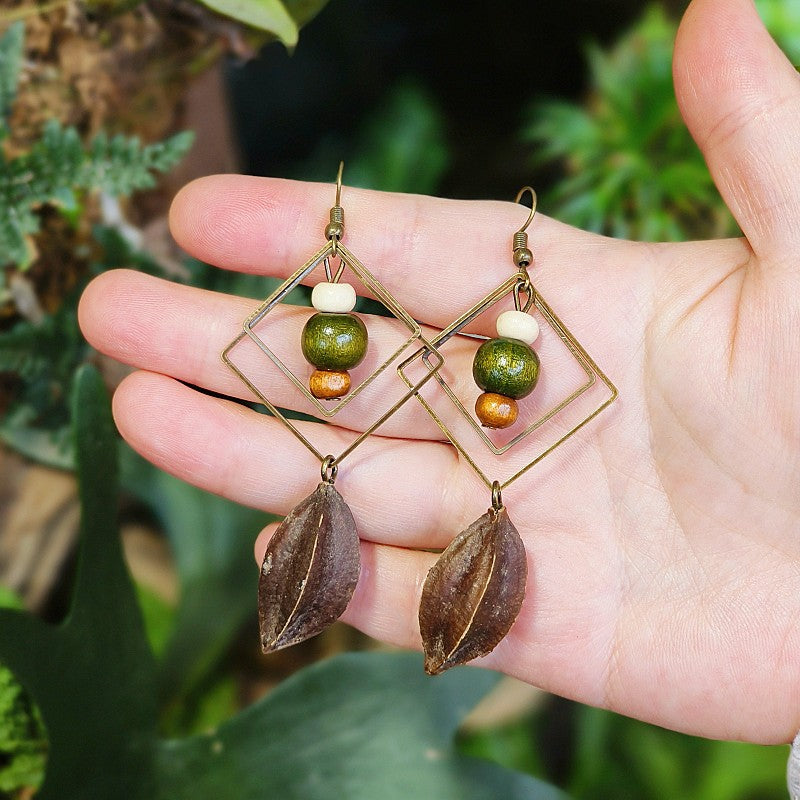 Geometric Plant-Inspired Wooden Earrings