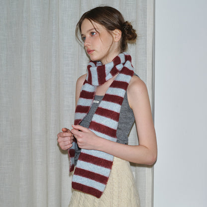 Striped Knitted Wool Blend Scarf For Women - Soft Color Block Winter Accessory