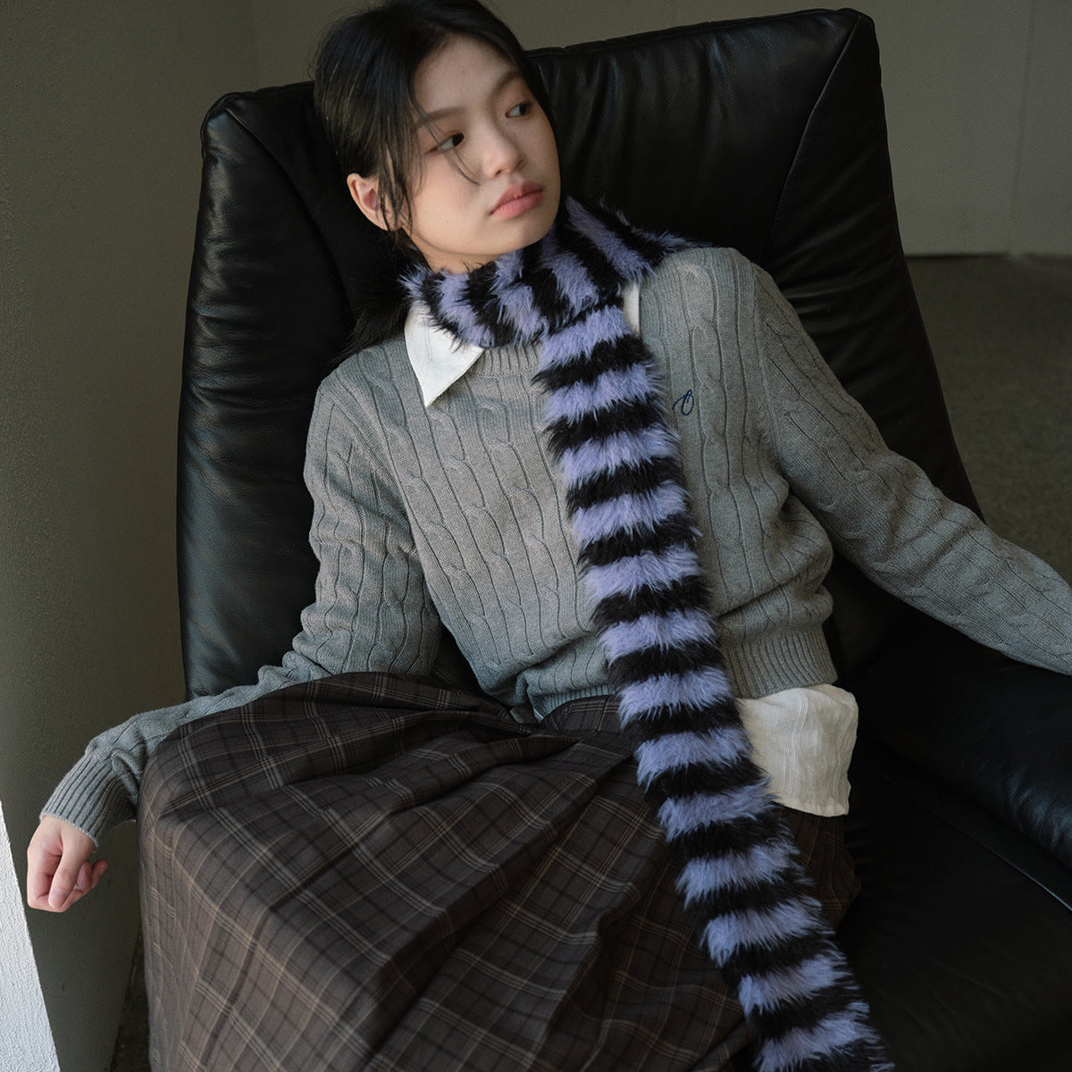 Knitted Striped Scarf Soft Faux Mink for Women