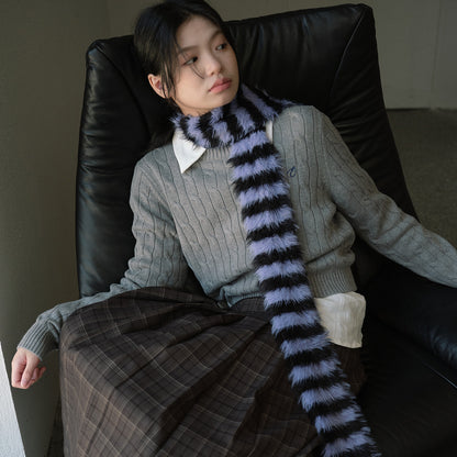 Knitted Striped Scarf Soft Faux Mink for Women