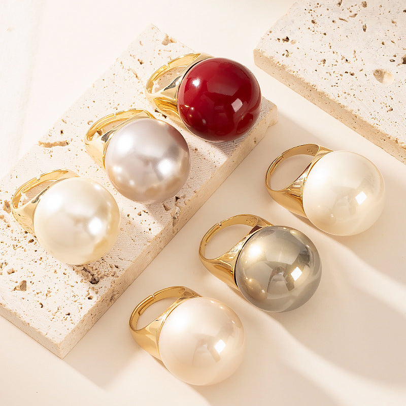 Fashionable Pearl Inlay Adjustable Open Ring For Women