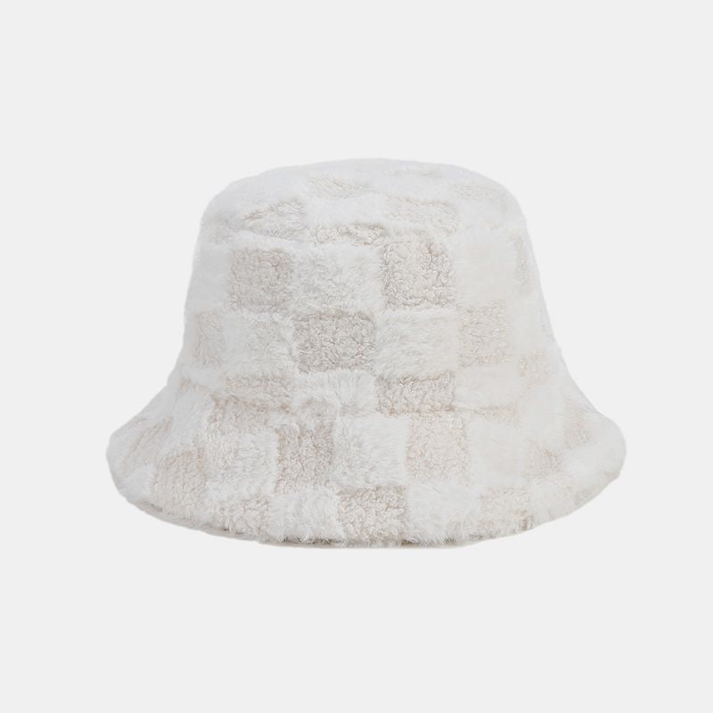 Winter Fuzzy Trendy Plaid Thick Warm Bucket Hat
