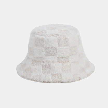 Winter Fuzzy Trendy Plaid Thick Warm Bucket Hat