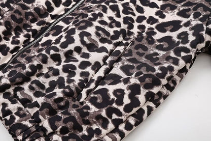 Vintage Leopard Print Zip-Up Winter Jacket