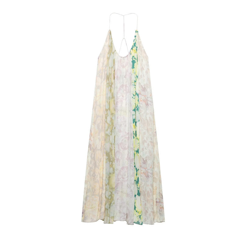Casual Elegant Printed Mesh Halter Maxi Dress