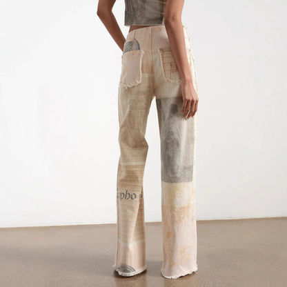 Vintage-Inspired Wide-Leg Printed Jeans