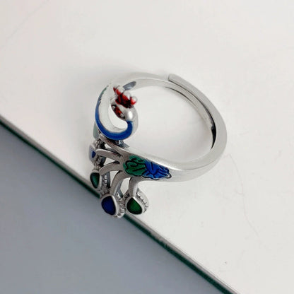 Sterling Silver Retro Thai Silver Ethnic Style Classical Ring Women'S Light Luxury Open Index Finger Fashion Personality Exaggerated Peacock Phoenix