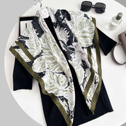 Color Block Print Soft Square Silk Scarf
