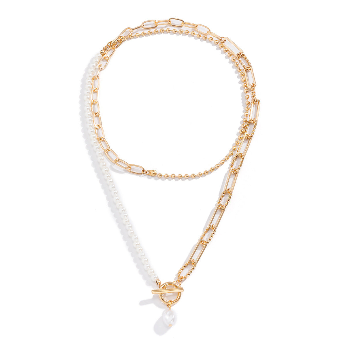 Trendy Long Pearl Chain Layered Necklace Vintage Style