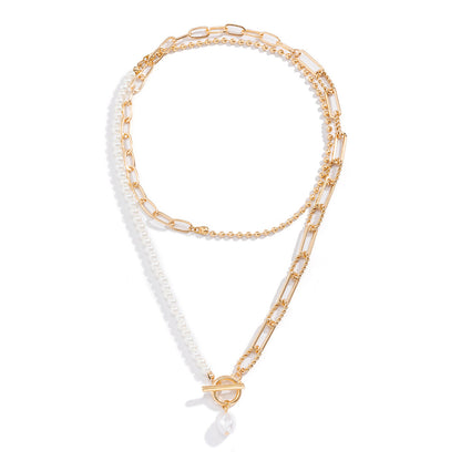 Trendy Long Pearl Chain Layered Necklace Vintage Style
