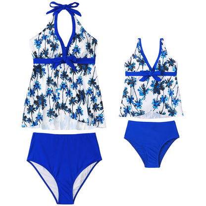 Parent-Child Split Swimwear Women Floral Print Nylon Bathing Suit