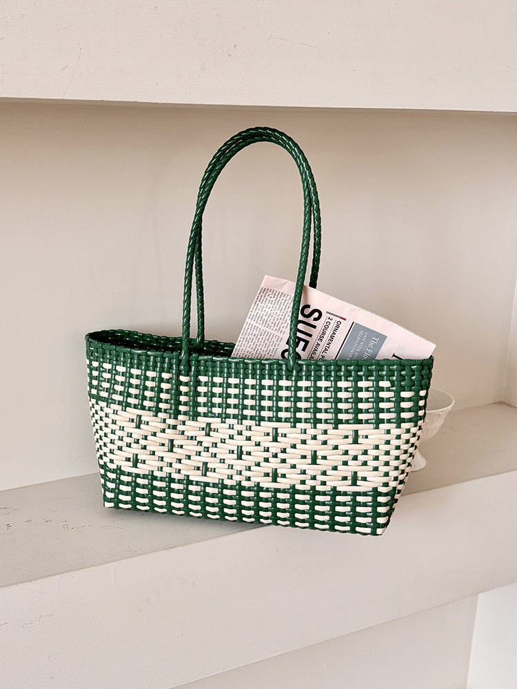 Woven Tote Beach Bag Casual PVC Shoulder Bag