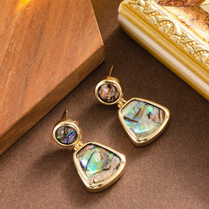 French Minimalist Natural Abalone Shell Inlaid Silver Needle Earrings