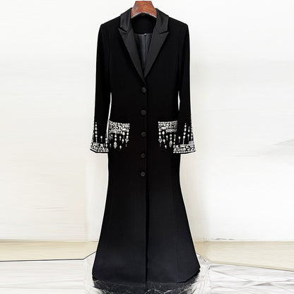 Elegant Tailored Satin Dress With Beaded Embellishments