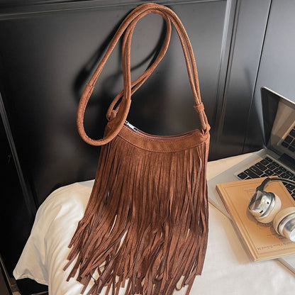 Vintage Suede Fringe Crossbody Bag Stylish PU Leather Shoulder Bag