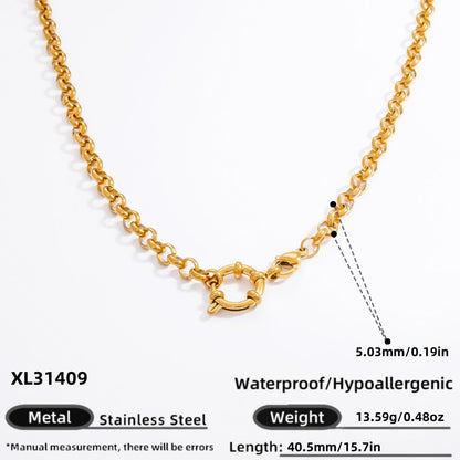 18K Gold Plated Stainless Steel Spring Clasp Necklace Stylish Choker for Women