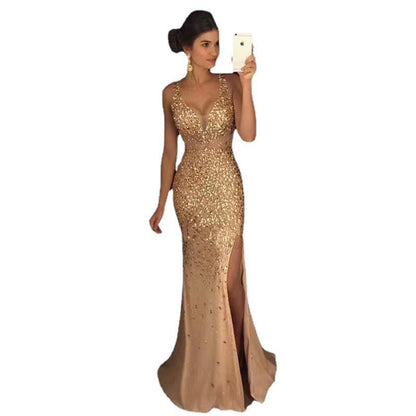 New Elegant V-Neck Sequin Maxi Dress